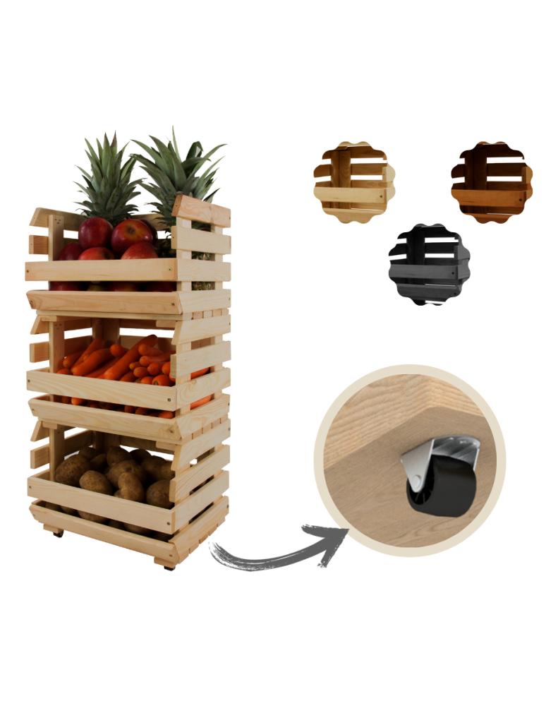 Skrzynie i skrzynki drewniane - Skrzynki na warzywa na kółkach RAWA /szer.37cm - Naturalne - product b2b.wamar.biz 1