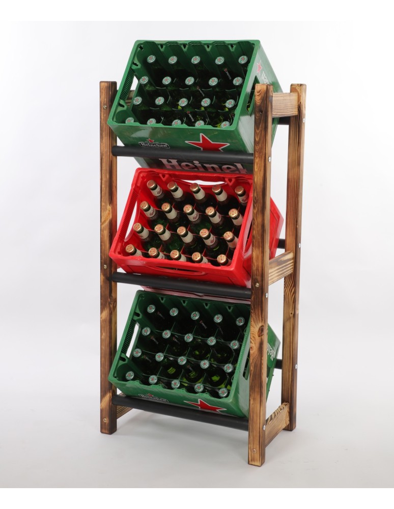 Regały - Stojak na Skrzynki (3szt) 108X53X32cm Opalane Drewno/Czarny Plastik - product b2b.wamar.biz 2