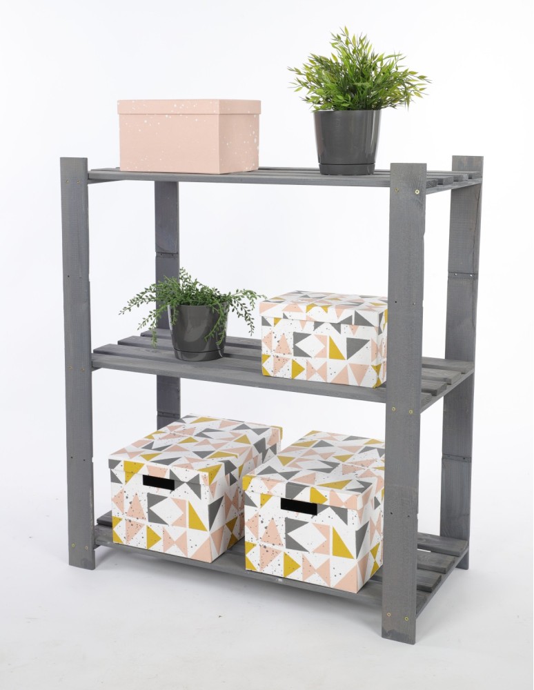 Regały - Regał na książki drewniany B21R 90x80x38 3 półki Szary - product b2b.wamar.biz 2