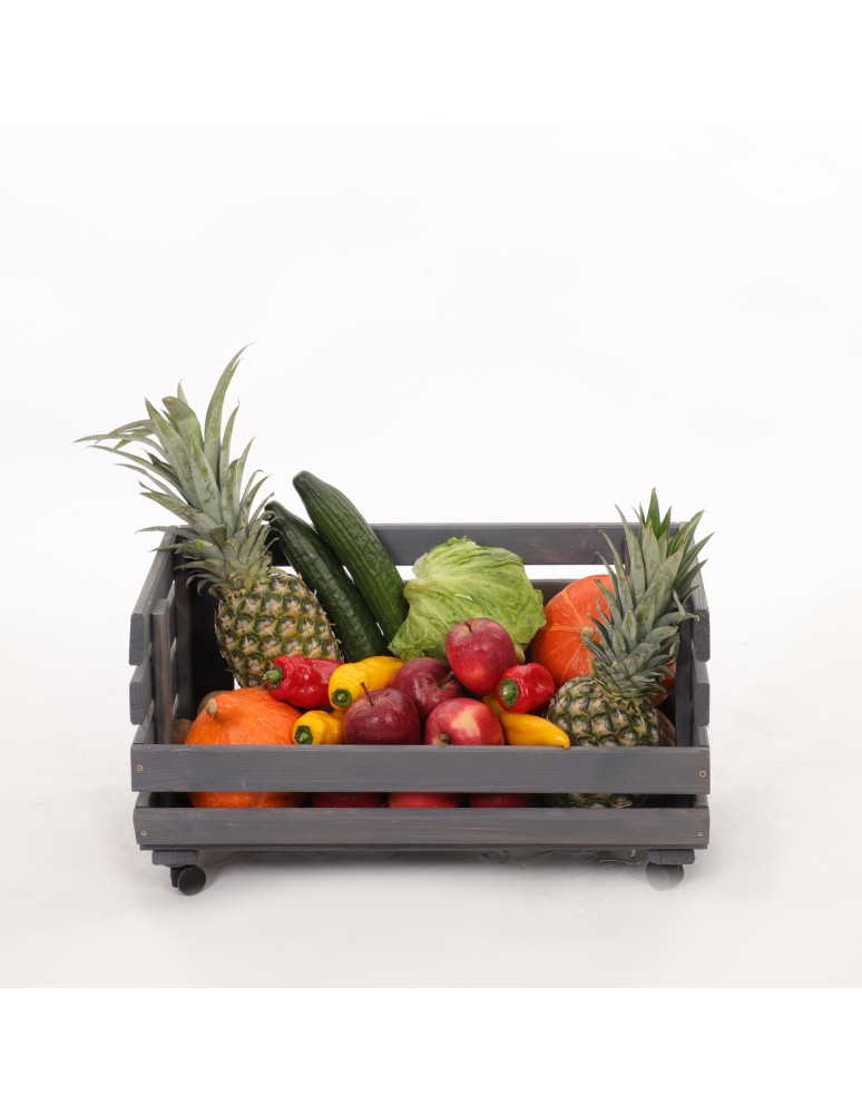 Skrzynie i skrzynki drewniane - Skrzynka na warzywa na kółkach RAWA /szer.57cm - Szara - product b2b.wamar.biz 2