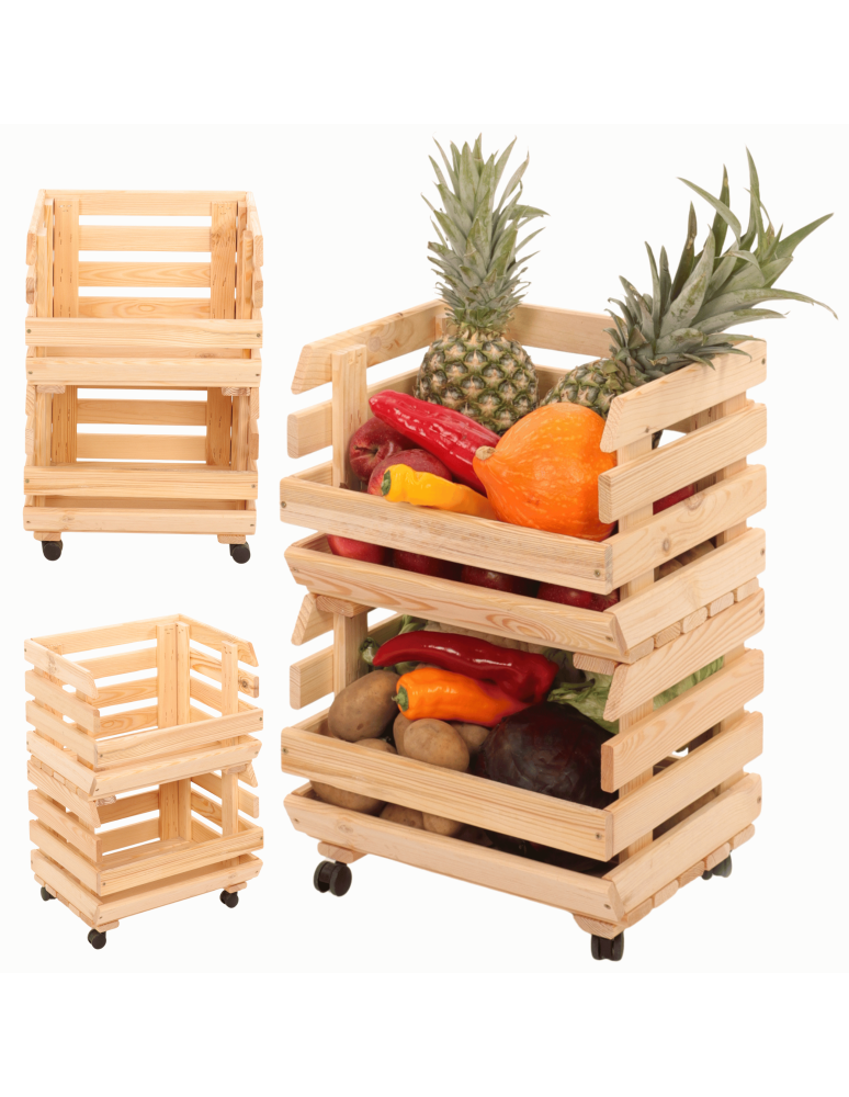 Skrzynie i skrzynki drewniane - Skrzynki na warzywa na kółkach RAWA /szer.37cm - Naturalne - product b2b.wamar.biz 1