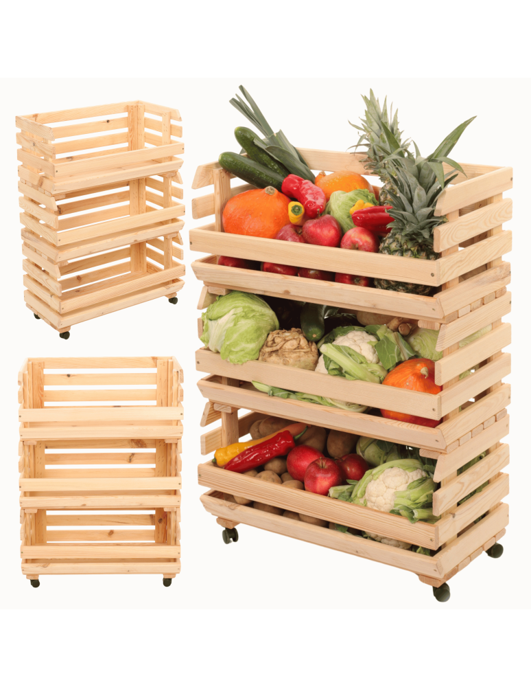 Skrzynie i skrzynki drewniane - Skrzynki na warzywa na kółkach RAWA /szer.57cm - Naturalne - product b2b.wamar.biz 1