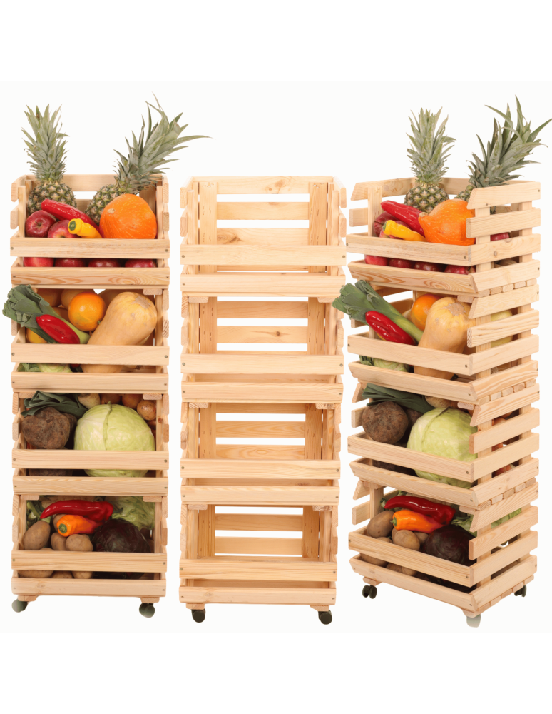 Skrzynie i skrzynki drewniane - Skrzynki na warzywa na kółkach RAWA /szer.37cm - Naturalne - product b2b.wamar.biz 1