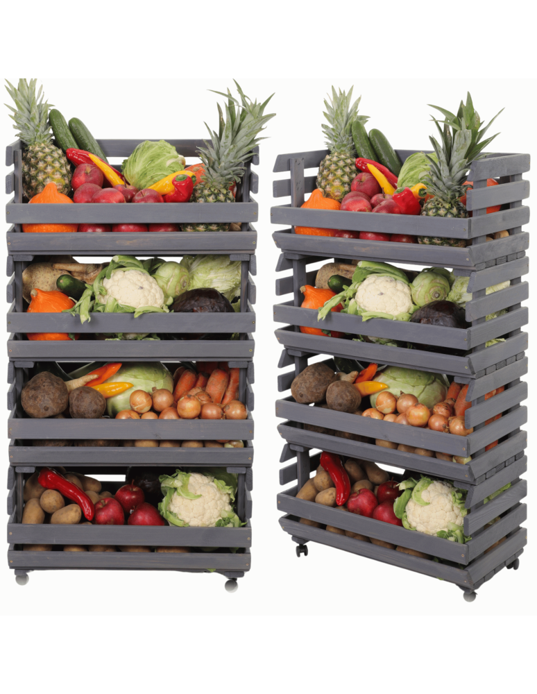 Skrzynie i skrzynki drewniane - Skrzynki na warzywa na kółkach RAWA /szer.57cm - Szare - product b2b.wamar.biz 1