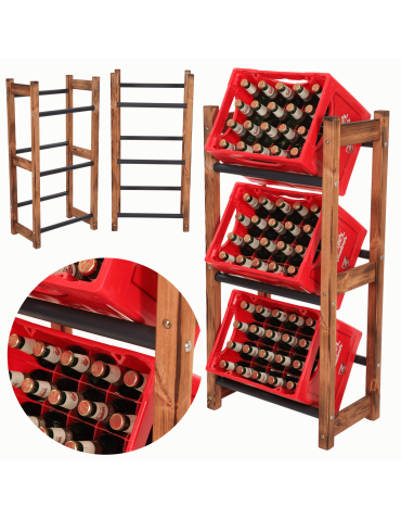 Stojak na Skrzynki (3szt) 108X53X32cm Brązowe Opalane Drewno/Czarny Plastik