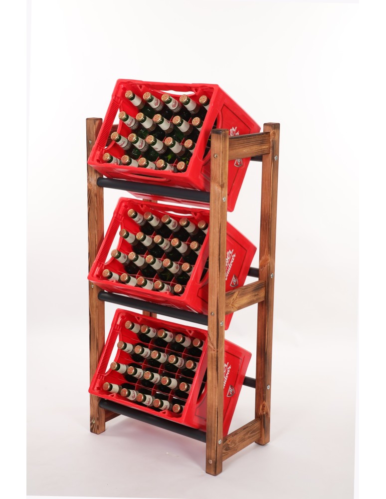 Regały - Stojak na Skrzynki (3szt) 108X53X32cm Brązowe Opalane Drewno/Czarny Plastik - product b2b.wamar.biz 2