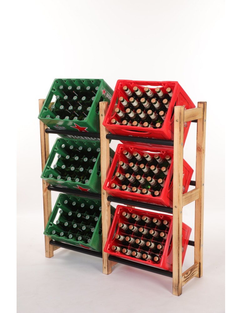 Regały - Regał na Skrzynki Transportowe (6szt) 108X102X32cm Naturalne Opalane Drewno/Plastik - product b2b.wamar.biz 3