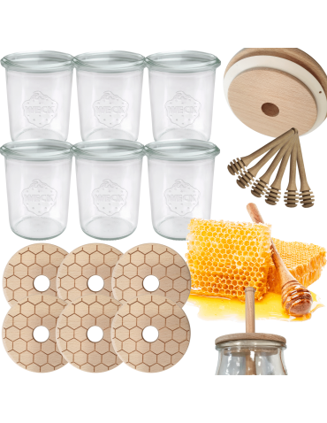 Słoiki na miód WECK zestaw słoików do miodu z nabierakiem 160ml W3 6szt EKO