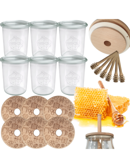 Słoiki na miód WECK zestaw słoików do miodu z nabierakiem 160ml W4 6szt EKO