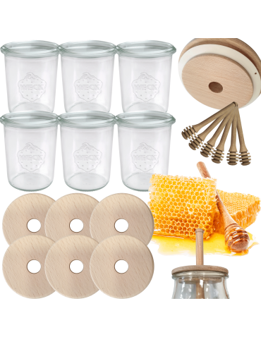 Słoiki na miód WECK zestaw słoików do miodu z nabierakiem 160ml W5 6szt EKO