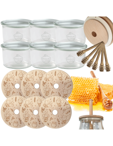 Słoiki na miód WECK zestaw słoików do miodu z nabierakiem 200ml W1 6szt EKO