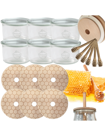 Słoiki na miód WECK zestaw słoików do miodu z nabierakiem 200ml W3 6szt EKO