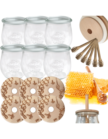 Słoiki na miód WECK zestaw słoików do miodu z nabierakiem 220ml W2 6szt EKO