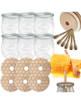 Słoiki na miód WECK zestaw słoików do miodu z nabierakiem 220ml W3 6szt EKO