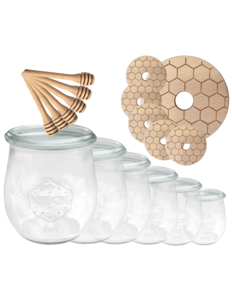 Słoiki weck - Słoiki na miód WECK zestaw słoików do miodu z nabierakiem 220ml W3 6szt EKO - produkt b2b.wamar.biz 2