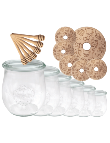 Słoiki na miód WECK zestaw słoików do miodu z nabierakiem 220ml W4 6szt EKO