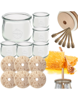 Słoiki na miód WECK zestaw słoików do miodu z nabierakiem 370ml W1 6szt EKO