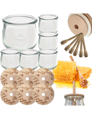Słoiki na miód WECK zestaw słoików do miodu z nabierakiem 370ml W2 6szt EKO