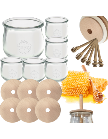Słoiki na miód WECK zestaw słoików do miodu z nabierakiem 370ml W5 6szt EKO