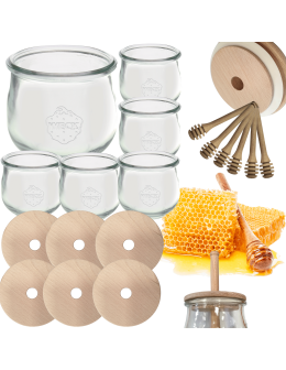 Słoiki na miód WECK zestaw słoików do miodu z nabierakiem 370ml W5 6szt EKO