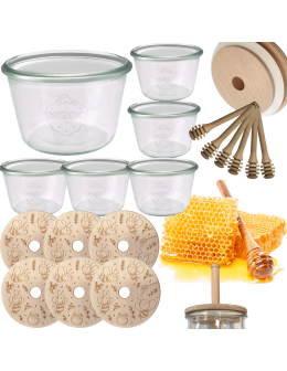 Słoiki na miód WECK zestaw słoików do miodu z nabierakiem 370ml W1 6szt EKO