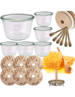 Słoiki na miód WECK zestaw słoików do miodu z nabierakiem 370ml W2 6szt EKO