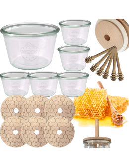 Słoiki na miód WECK zestaw słoików do miodu z nabierakiem 370ml W3 6szt EKO