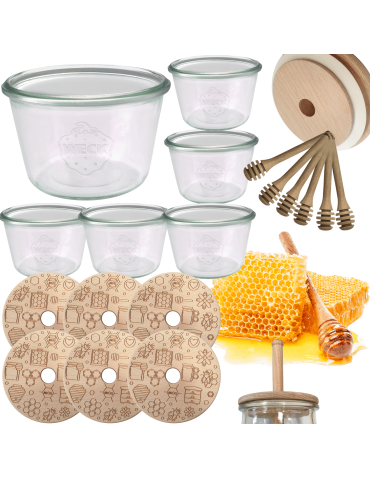 Słoiki na miód WECK zestaw słoików do miodu z nabierakiem 370ml W4 6szt EKO