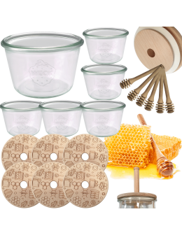 Słoiki na miód WECK zestaw słoików do miodu z nabierakiem 370ml W4 6szt EKO