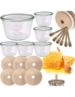 Słoiki na miód WECK zestaw słoików do miodu z nabierakiem 370ml W5 6szt EKO