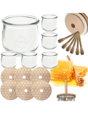Słoiki na miód WECK zestaw słoików do miodu z nabierakiem 580ml W3 6szt EKO