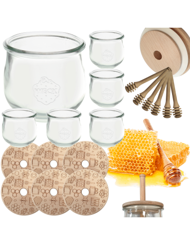 Słoiki na miód WECK zestaw słoików do miodu z nabierakiem 580ml W4 6szt EKO