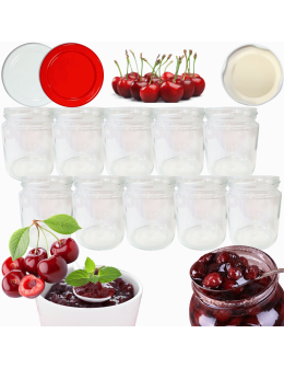 Słoiki 250ml 10 KOMPLETÓW z POKRYWKĄ dżemy konfitury przyprawy deserki 66mm