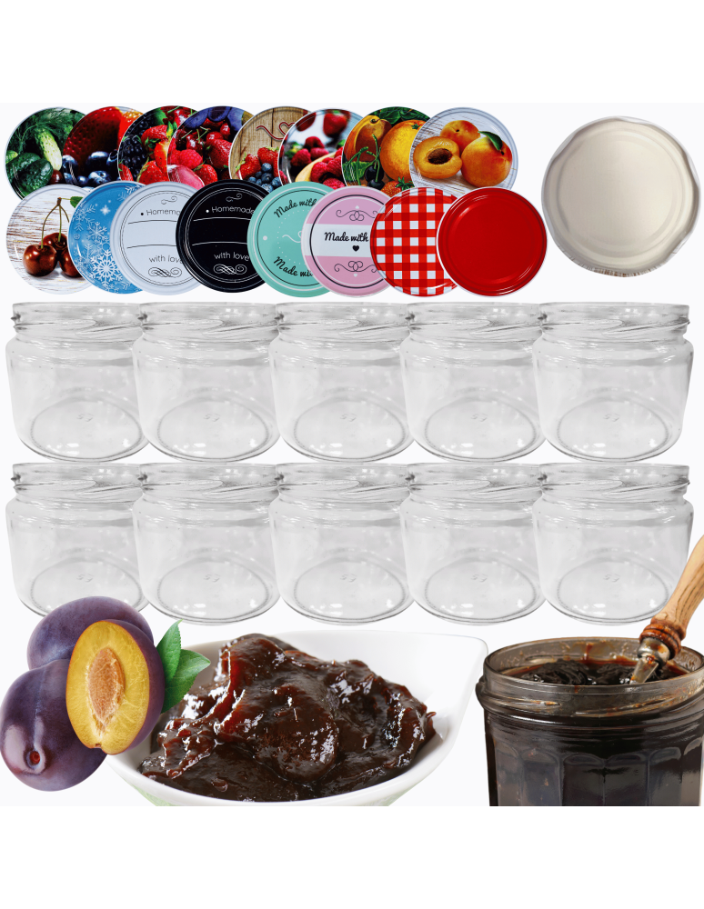 Słoiki - Słoiki 330ml 10 KOMPLETÓW z POKRYWKĄ dżemy konfitury przyprawy grzybki 82mm - product b2b.wamar.biz 1