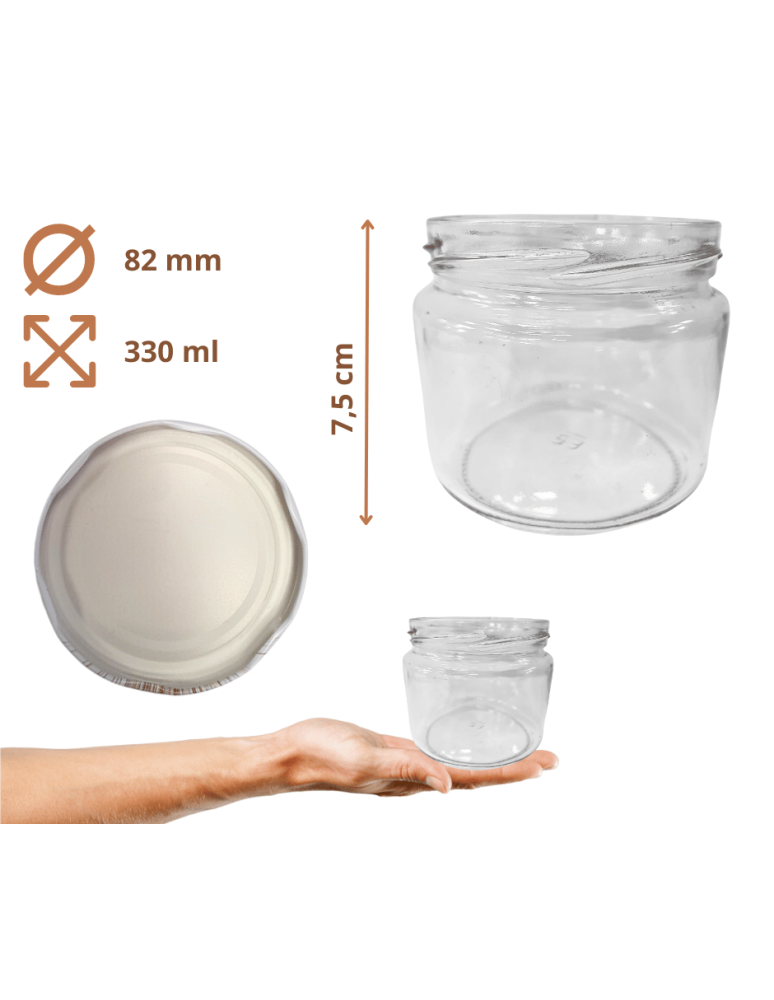 Słoiki - Słoiki 330ml 60 KOMPLETÓW z POKRYWKĄ dżemy konfitury przyprawy grzybki 82mm - product b2b.wamar.biz 3