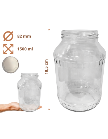 Słoiki - Słoik 1500ml 1,5l na ogórki małosolne soki nalewki kompot 1szt. 82mm PZH - product 3
