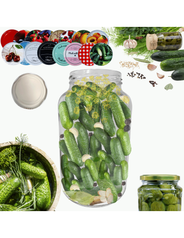 Słoik 1500ml 1,5l na ogórki małosolne soki nalewki KOMPLET z POKRYWKĄ 82mm