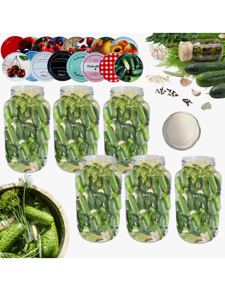 Słoiki - Słoiki 1500ml 1,5l na ogórki małosolne soki nalewki 6kpl zakrętki 82mm PZH - product b2b.wamar.biz 1