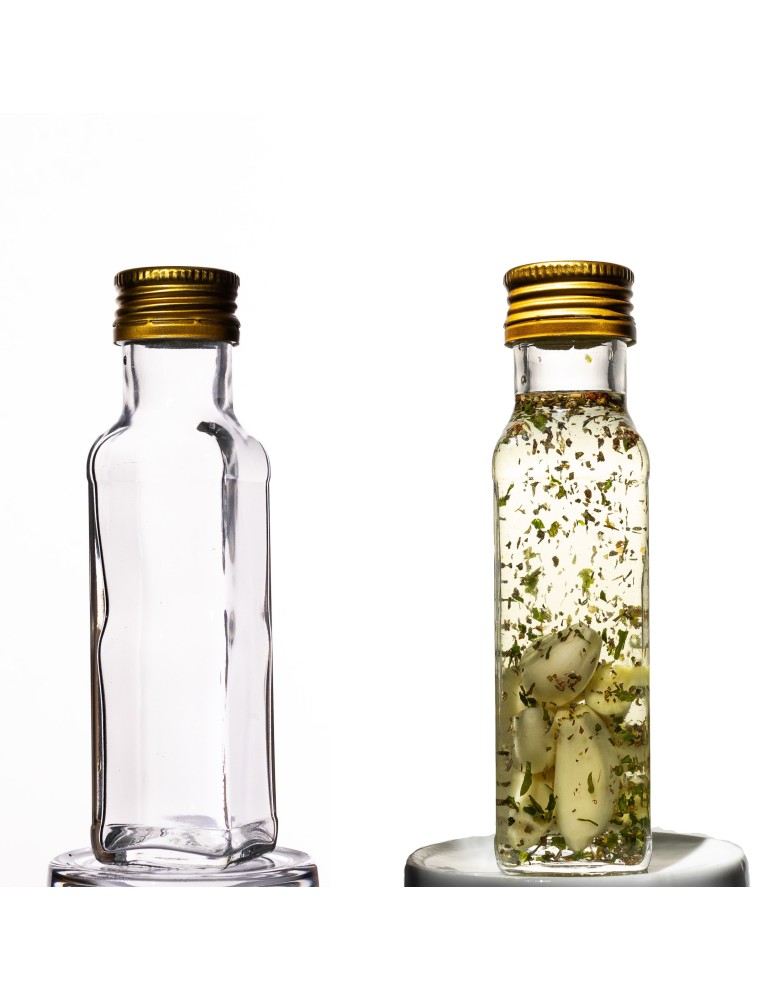 Szklane butelki na alkohol - galoniki - Przezroczysta butelka kwadratowa 100 ml · fi 31,5 mm · Zestaw 6 sztuk - product b2b.wamar.biz 1