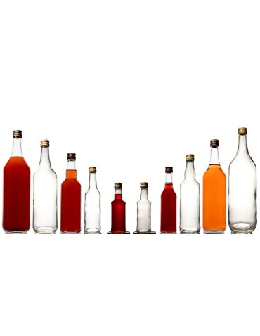 Szklane butelki na alkohol - galoniki - Butelka monopolowa 200 ml · fi 28 mm · złota nakrętka · komplet 6 sztuk - product 10