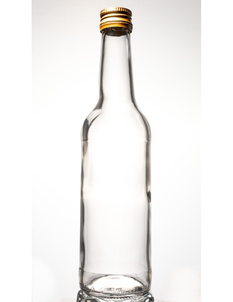 Szklane butelki na alkohol - galoniki - Przezroczysta butelka 330 ml ze złotą zakrętką fi 28mm · 6 sztuk - product b2b.wamar.biz 2