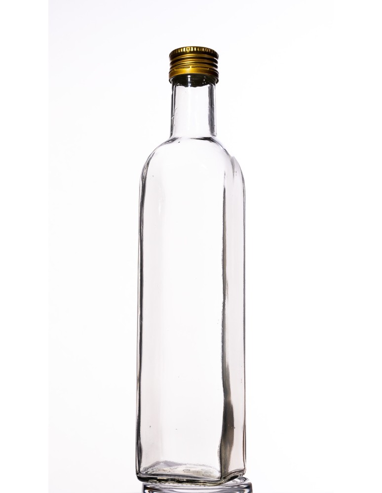 Szklane butelki na alkohol - galoniki - Kwadratowa butelka przezroczysta 500 ml ze złotą nakrętką fi 31,5 mm · 6 sztuk - product b2b.wamar.biz 2