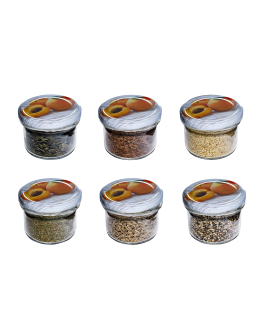 Słoik zwykły 235 ml · Wieczko (⌀82) z grafiką “morela” · 6-pak