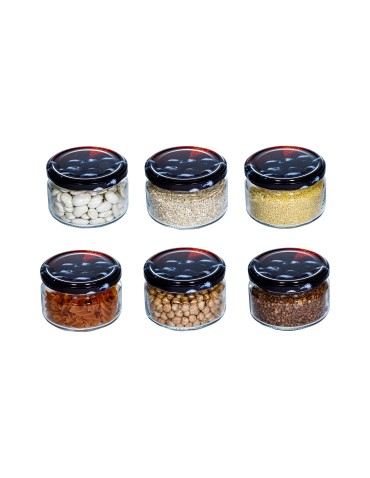 Słoik transparentny 250 ml · Pokrywka ⌀82 z nadrukiem “truskawka - borówka” · 6-pak