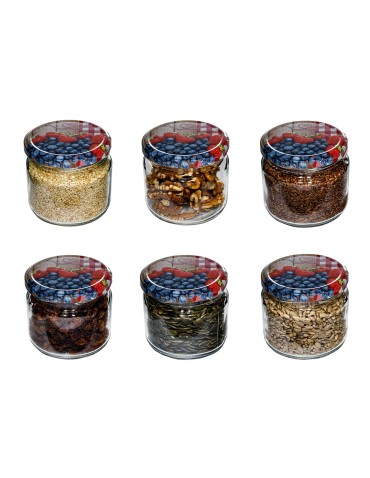 Słoik 330 ml zwykły · Pokrywka (⌀82) z grafiką “alpejską” · 6-pak