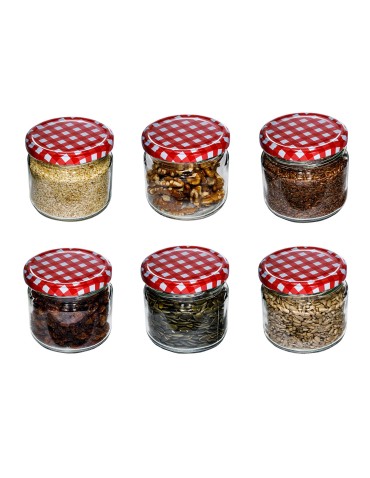 Słoik 330 ml zwykły · Pokrywka (⌀82) z nadrukiem “karo” · 6-pak
