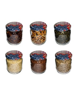 Słoik bezbarwny 425 ml · Pokrywka (⌀82) z designem "alpejskim” · Komplet 6 sztuk