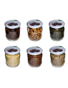 Słoik bezbarwny 425 ml · Pokrywka (⌀82) z nadrukiem “czereśnia” · Zgrzewka 6 sztuk