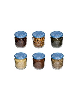 Słoik 425 ml zwykły · Pokrywka (⌀82) z grafiką “śnieżynka” · 6 sztuk