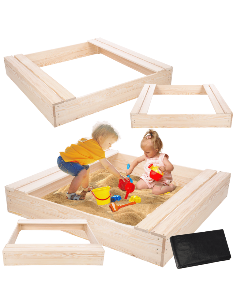 Piaskownice - Piaskownica impregnowana 120x120 z ławeczkami AGROWŁÓKNINA eko drewno - product b2b.wamar.biz 1